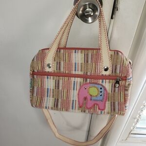 NWOT Colorful Striped Women's Bag with Elephant Design